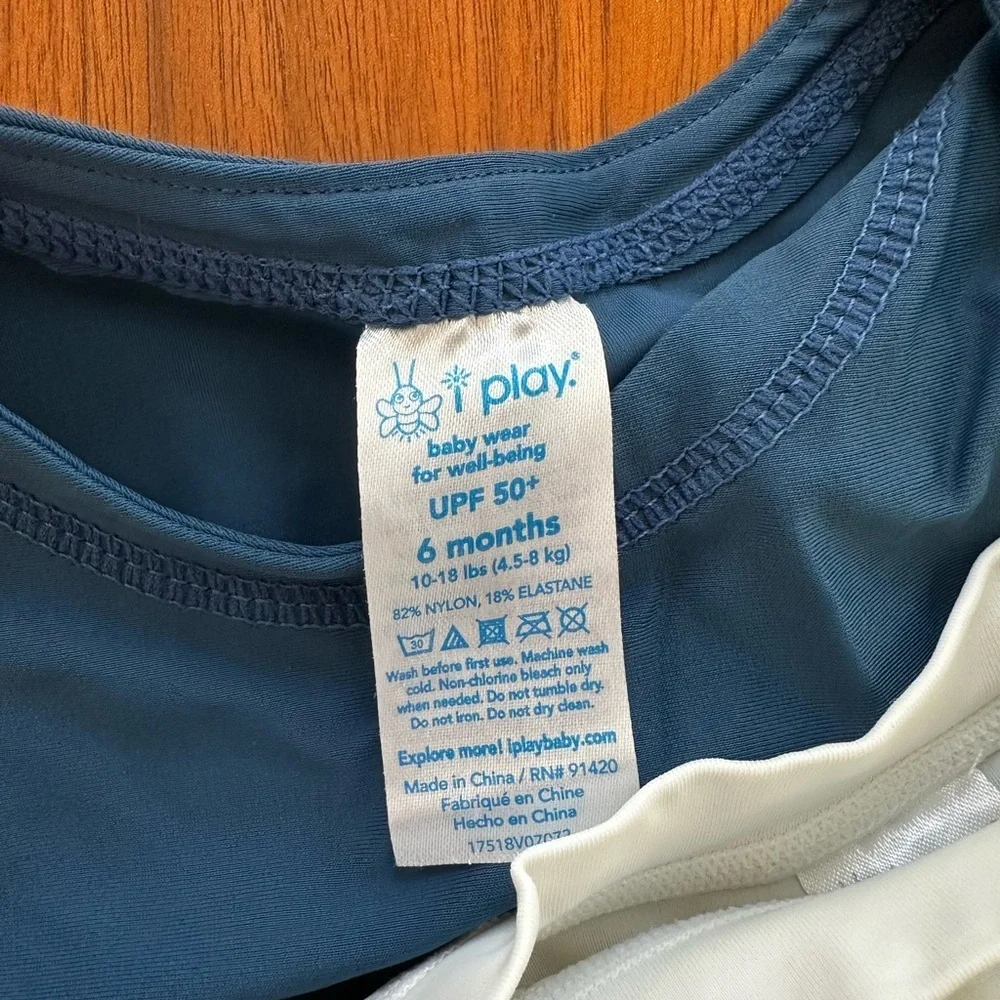 Set of 2 baby swim rash guards by I play in navy and white size 0-6 months